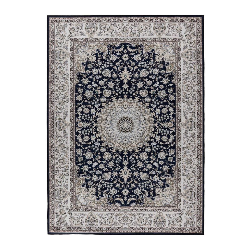 Szőnyeg, klasszikus, virág mintás, sötétkék - fehér, poliészter, 80x150 cm - BOHEME ROYALE - Butopêa akciós termékkép 1